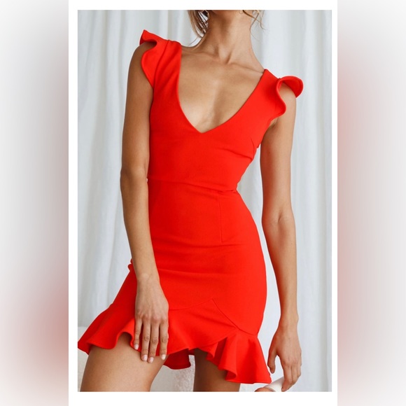 SELFIE LESLIE Scarlet Red Ruffle Take Note Frill Dress Sexy Party club Wedding - Picture 5 of 9
